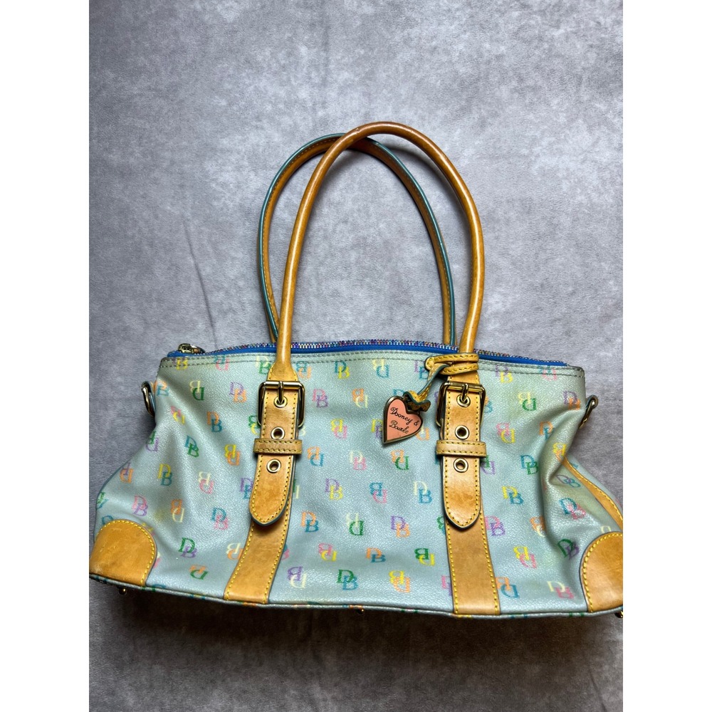 Dooney & Bourke It Bag Satchel Women Handbag Blue Rainbow Monogram Heart Charm